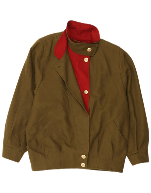 Vintage damska kurtka bomber o swobodnym kroju UK 16, duża, zielona, nowa wełniana, klasyczna