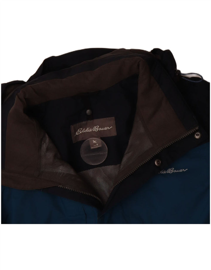 EDDIE BAUER Mens Hooded Rain Jacket UK 38 Medium Blue Colourblock