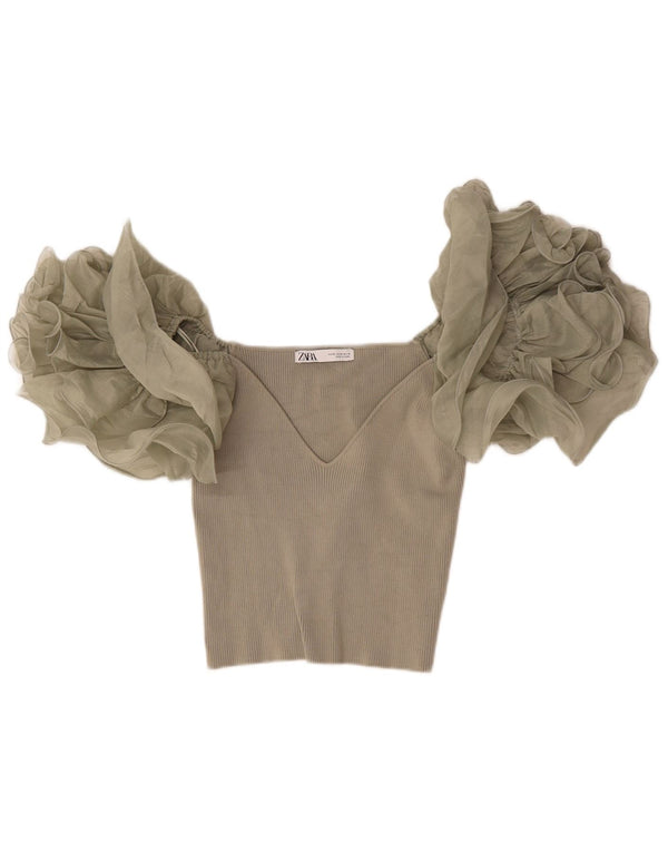Krótka bluzka damska Zara UK 12 Medium Beige Viscose