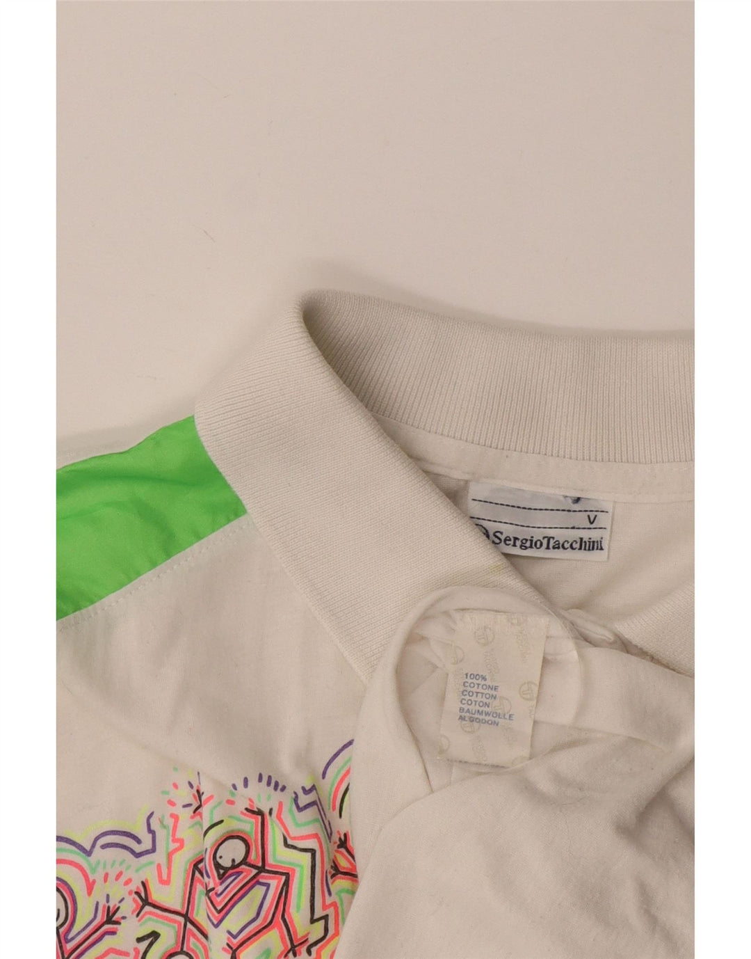 Męska koszulka polo Sergio Tacchini z grafiką, duża, biała, bawełniana w bloki kolorów