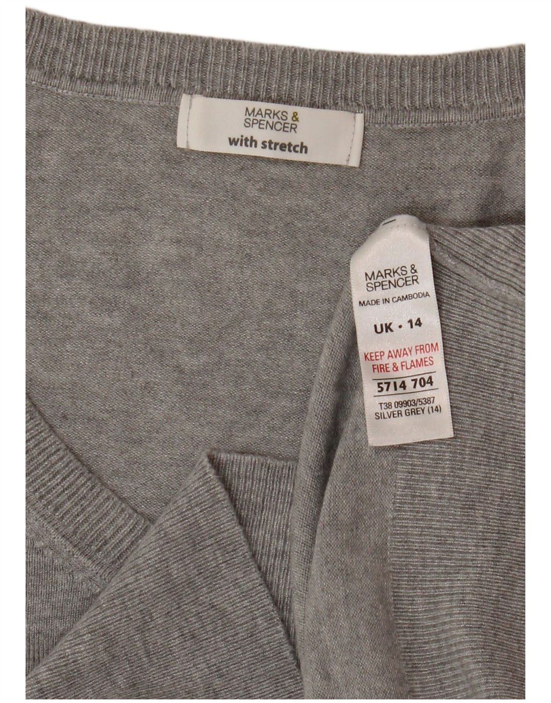 Marks & Spencer Damski sweter z dekoltem w kształcie litery V, UK 14, średni szary