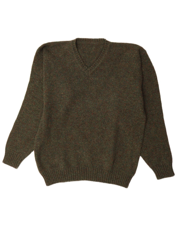 Męski sweter w stylu vintage z dekoltem w kształcie litery V, XL, khaki