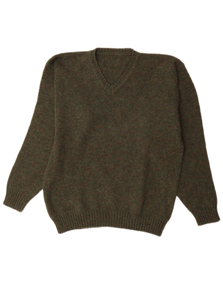 Męski sweter w stylu vintage z dekoltem w kształcie litery V, XL, khaki