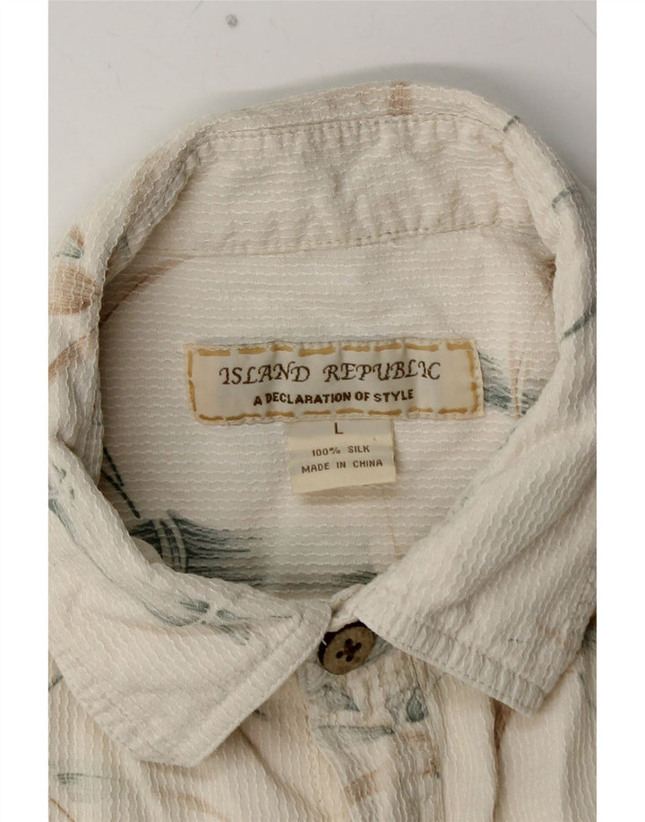 Męska koszula z krótkim rękawem ISLAND REPUBLIC, duża, złamana, biała, jedwabna w kwiaty