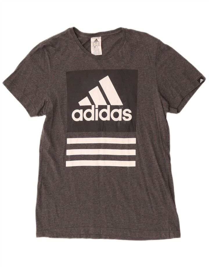 Męska koszulka z grafiką Adidas, średnia, szara, nakrapiana bawełna