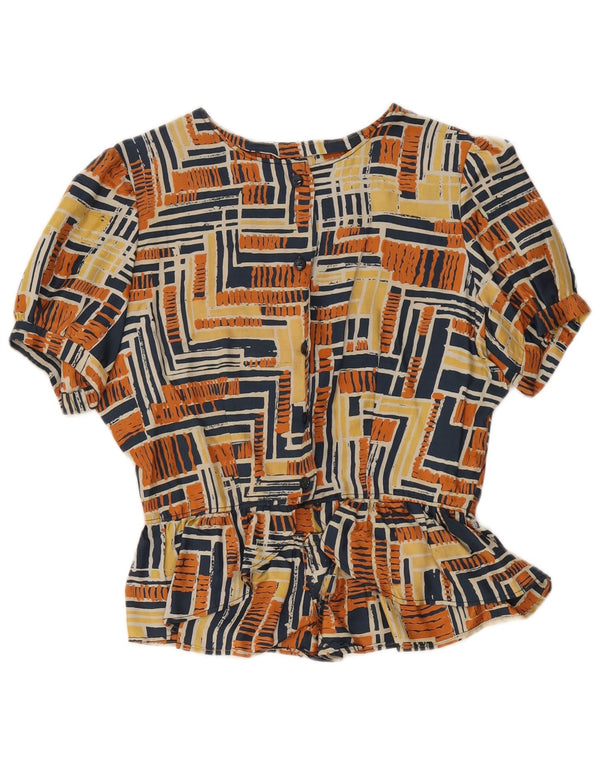 Damska bluzka koszulowa w stylu vintage UK 12 Średnia, wielokolorowa, geometryczna
