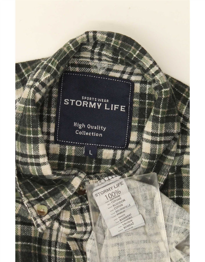Męska koszula flanelowa w stylu vintage, duża, bawełniana w zieloną kratkę