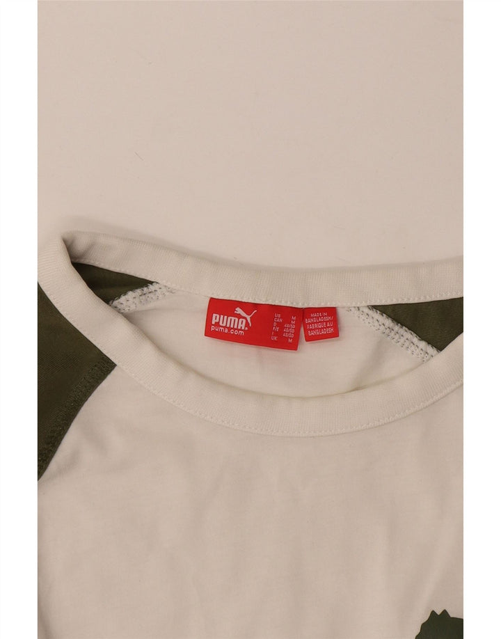 Męska koszulka z grafiką Puma z długim rękawem i średnim białym kolorem