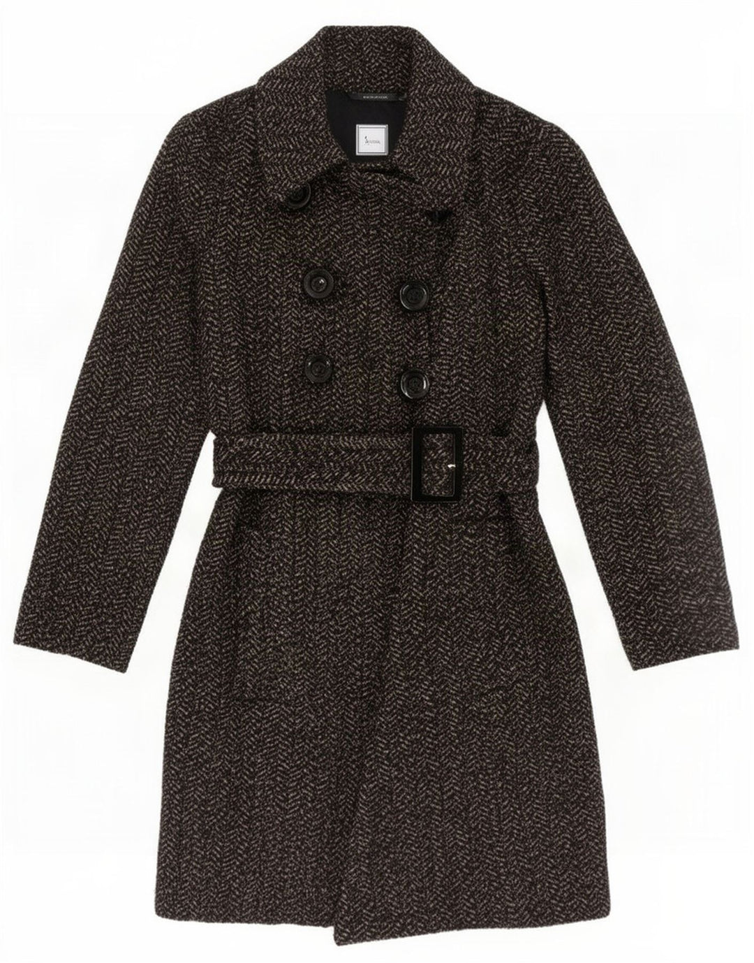 Dwurzędowy płaszcz damski Zara UK 10 Small Grey w jodełkę