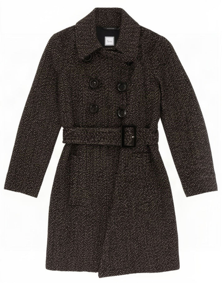 Dwurzędowy płaszcz damski Zara UK 10 Small Grey w jodełkę