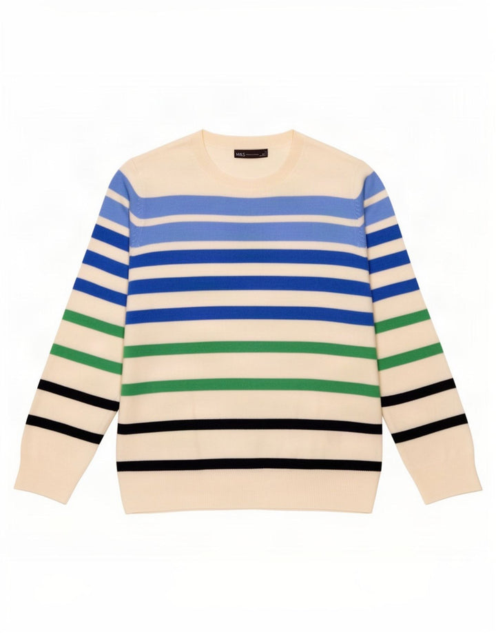 Marks & Spencer Damski sweter z okrągłym dekoltem UK 12 w średnie białe paski