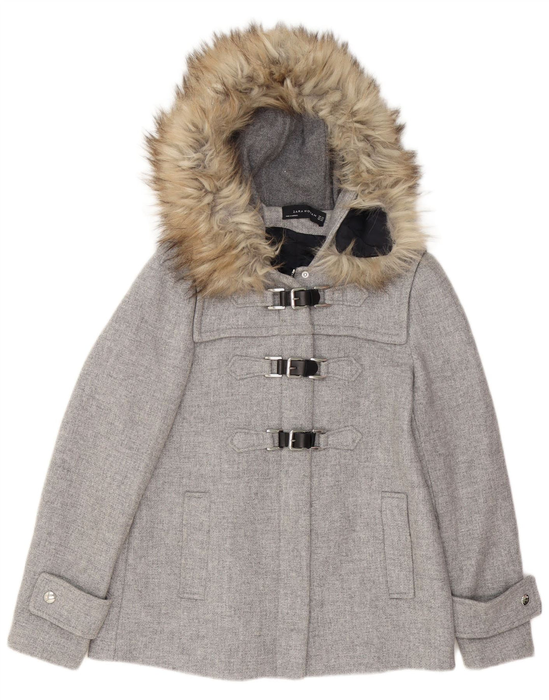 Damska kurtka typu oversize z kapturem Zara UK 6 XS, szara wełna
