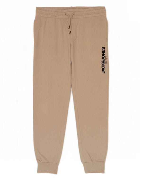 Jack & Jones Mens Graphic Tracksuit Trousers Joggers Small Beige Cotton