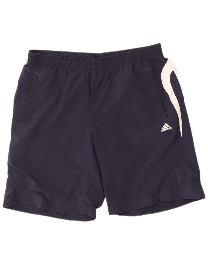Męskie spodenki sportowe Adidas Climalite, duże, granatowe, z blokami kolorów, poliestrowe