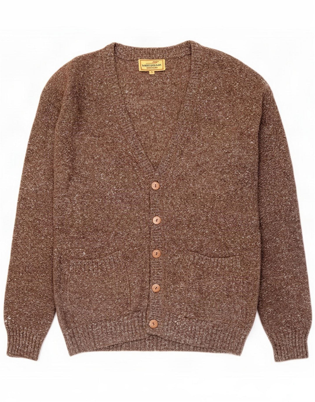 Męski sweter rozpinany James Dillon w kolorze średniego brązu, nakrapiany
