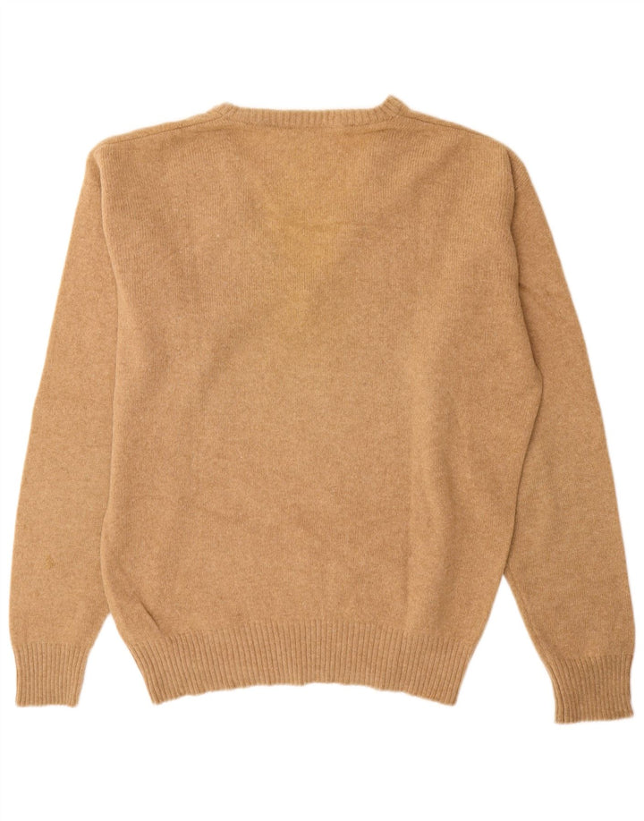 Męski sweter w stylu vintage z dekoltem w szpic IT 48 Średni beżowy wełniany