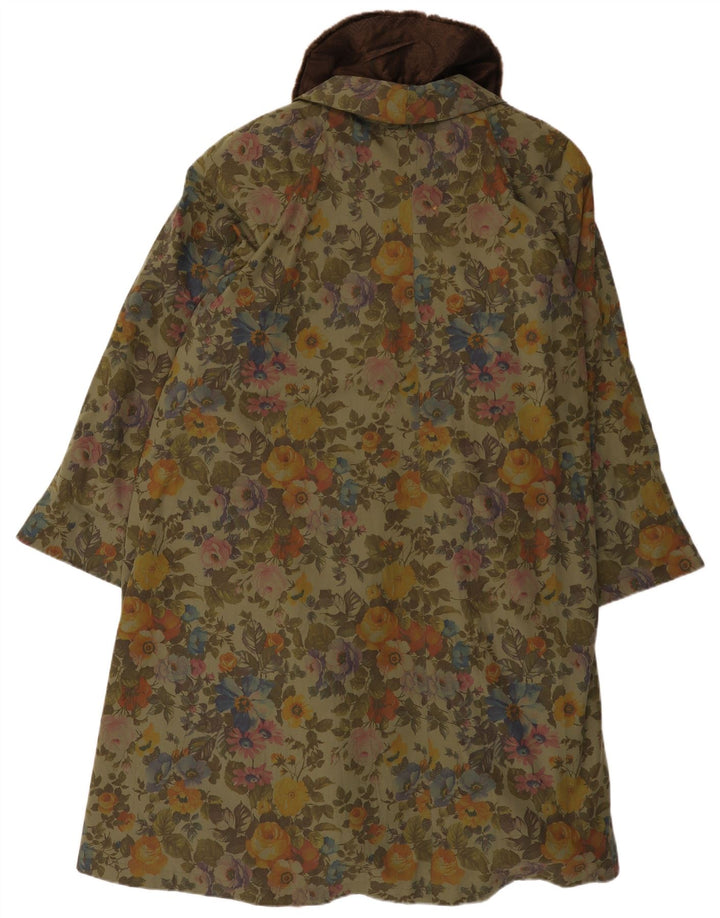 Płaszcz damski w stylu vintage UK 18 XL, zielony w kwiaty