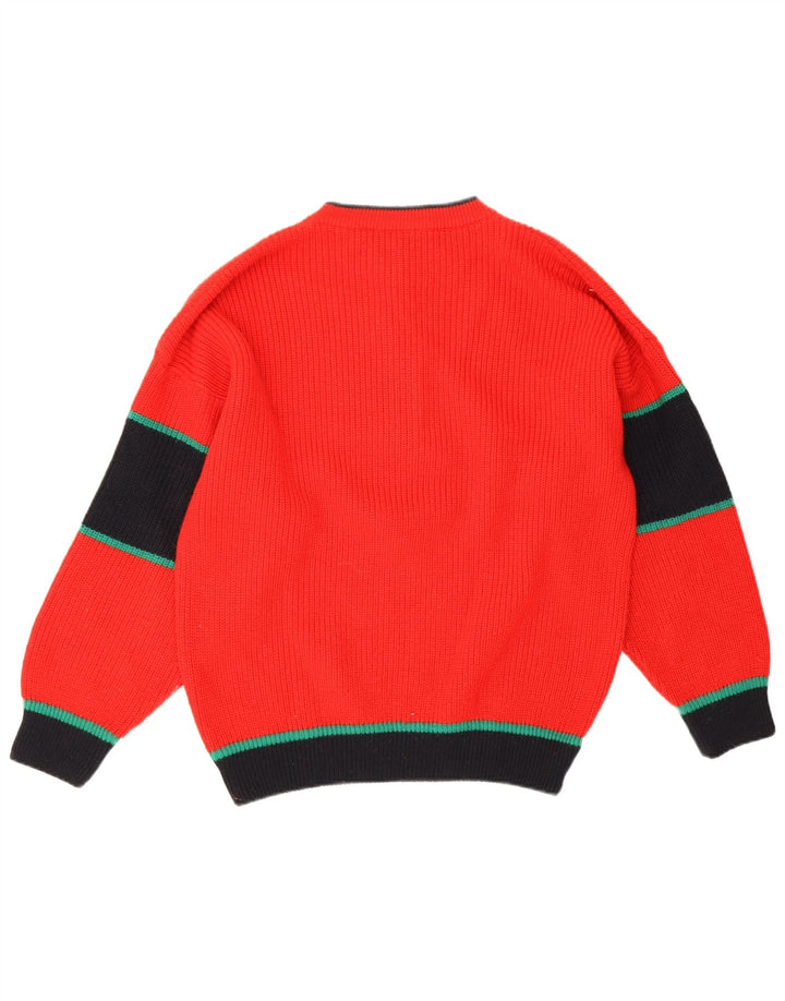 Vintage męski sweter z okrągłym dekoltem IT 50, wełna w kolorze średniej czerwieni