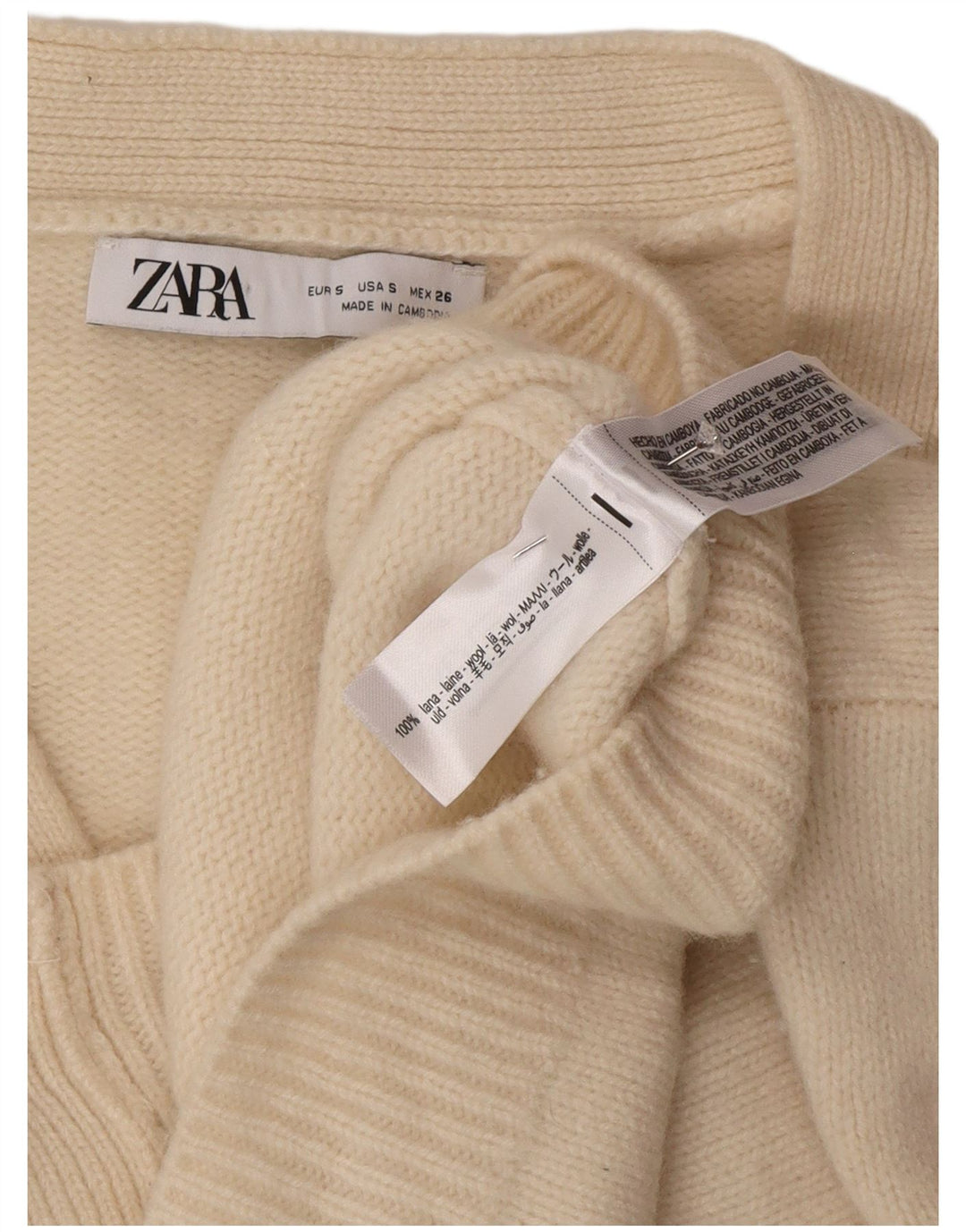 Damski sweter oversize Zara Crop Oversize UK 10 Small Beżowa wełna