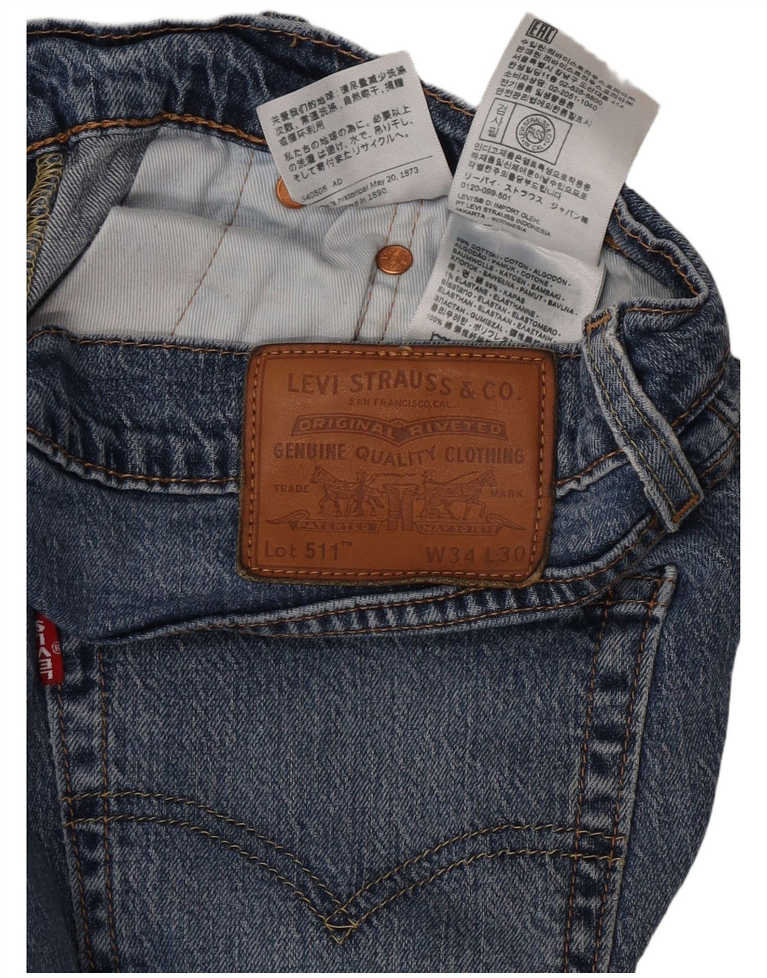 Męskie jeansy Levi's 511 Slim W34 L30 Niebieska bawełna