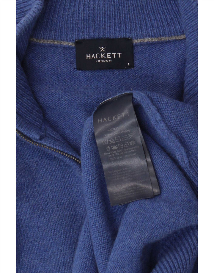 Hackett Męski sweter z zamkiem błyskawicznym, duży, niebieski, wełniany