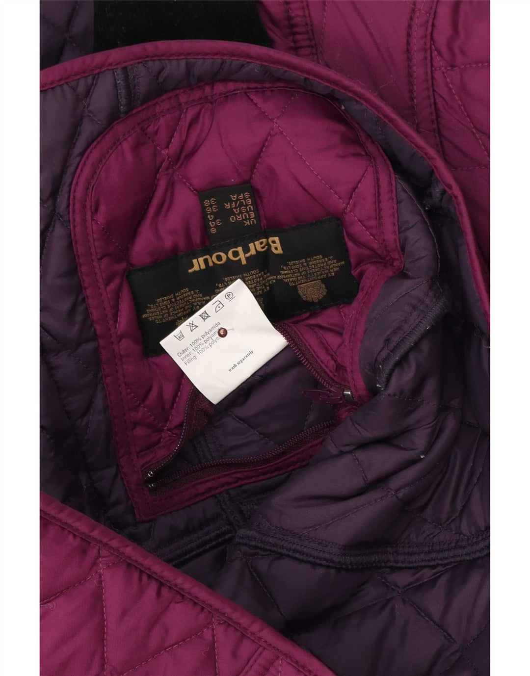 Damska pikowana kurtka Barbour UK 8, mała, fioletowa, poliestrowa