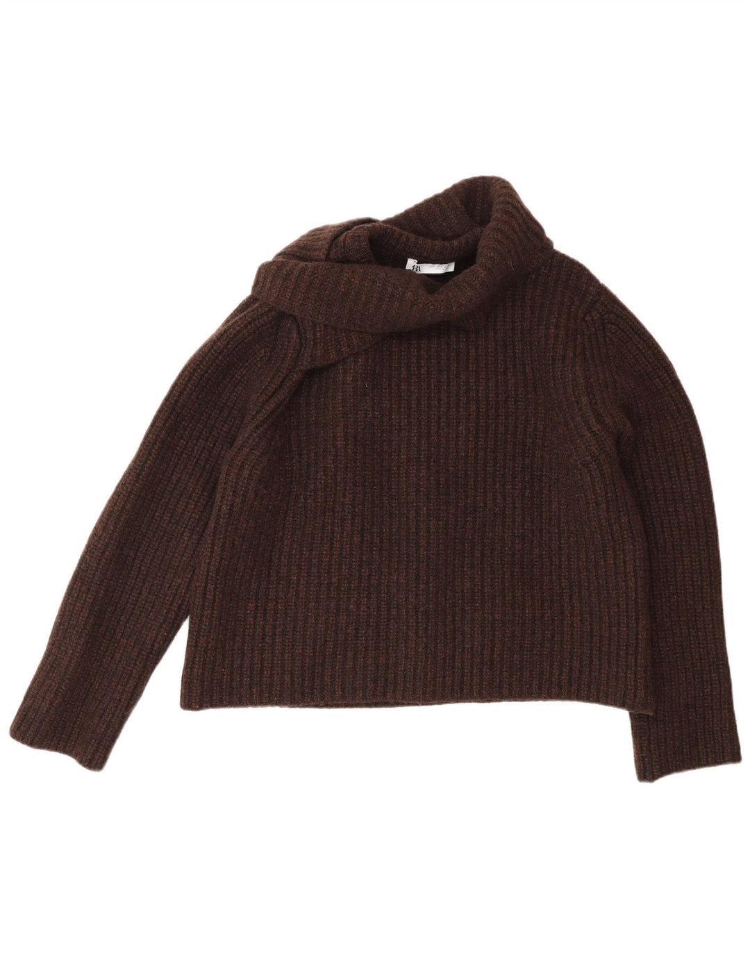 Damski sweter oversize Zara z wywijanym dekoltem UK 10 Small Brown Wełna