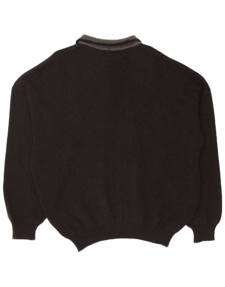 Vintage męski sweter polo XL, czarna wełna
