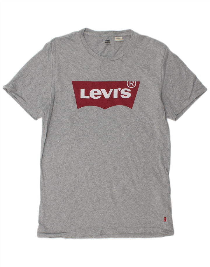 Męski T-shirt z grafiką LEVI'S, mały, szary, bawełniany