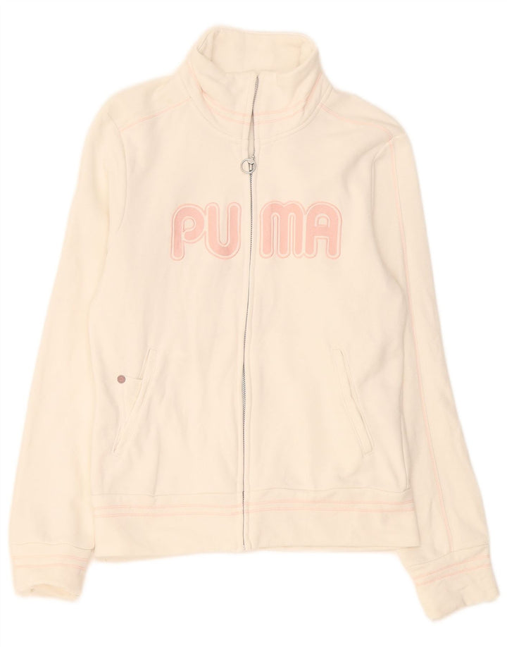 Damska kurtka dresowa Puma z grafiką, UK 8, mała, biała, bawełniana