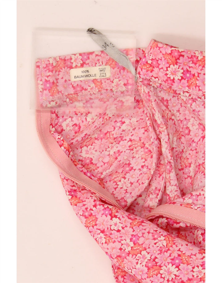 VINTAGE Damska rozkloszowana spódnica EU 36 Mała W30 Różowa bawełniana w kwiaty