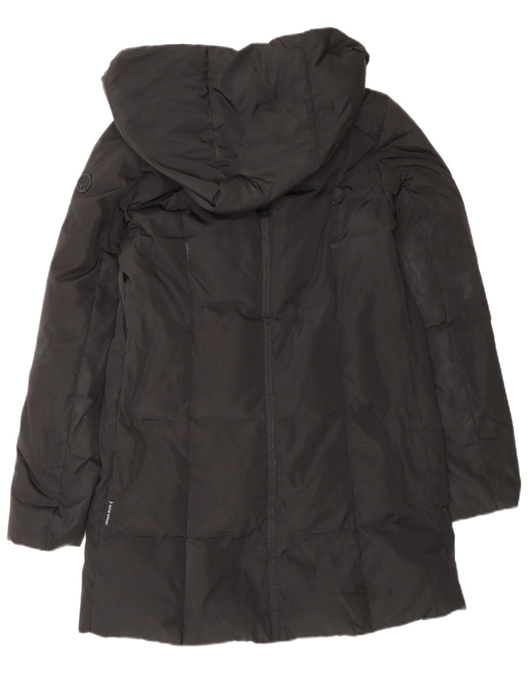 ARMANI JEANS Damski, oversize'owy, ocieplany płaszcz z kapturem IT 38 XS, czarny poliester