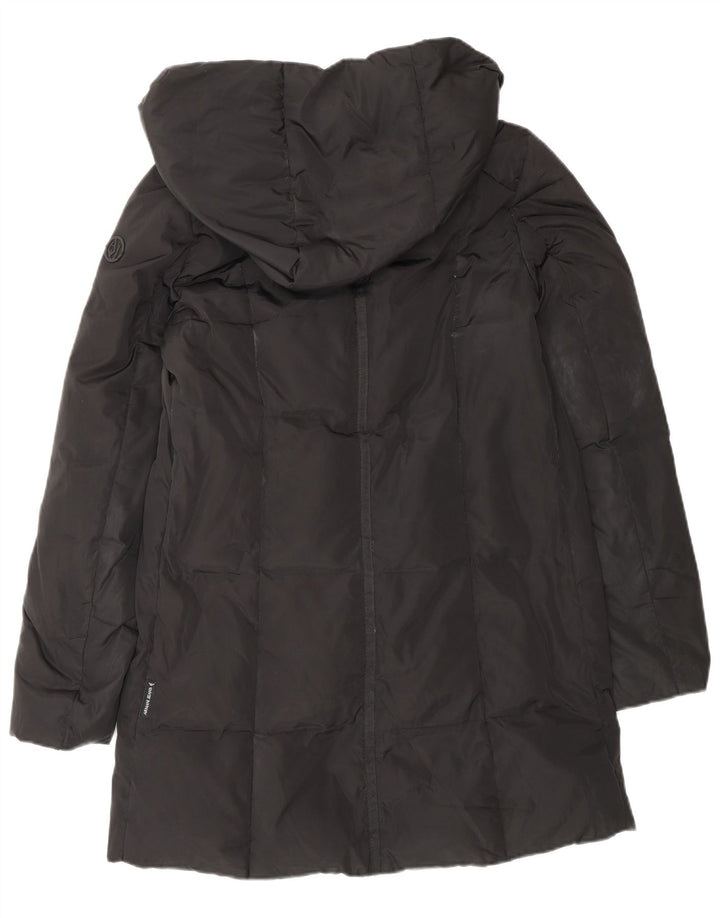 ARMANI JEANS Damski, oversize'owy, ocieplany płaszcz z kapturem IT 38 XS, czarny poliester