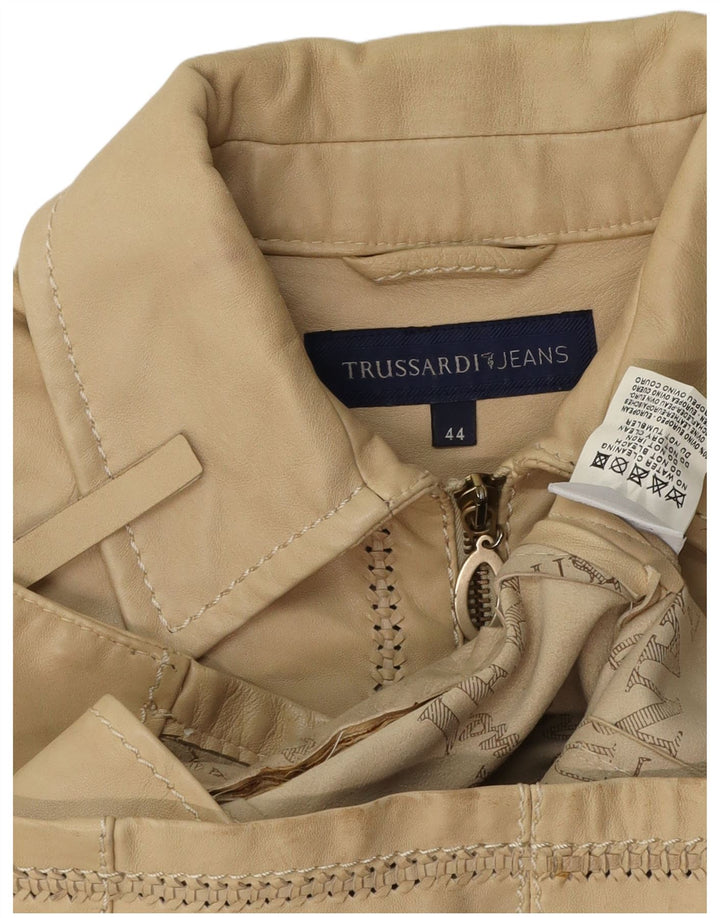 Damska kurtka skórzana typu Crop IT 44 marki TRUSSARDI JEANS w kolorze średniego beżu