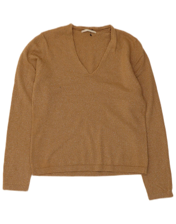 Marks & Spencer Damski sweter z dekoltem w kształcie litery V, UK 16, duży, beżowy, wełniany