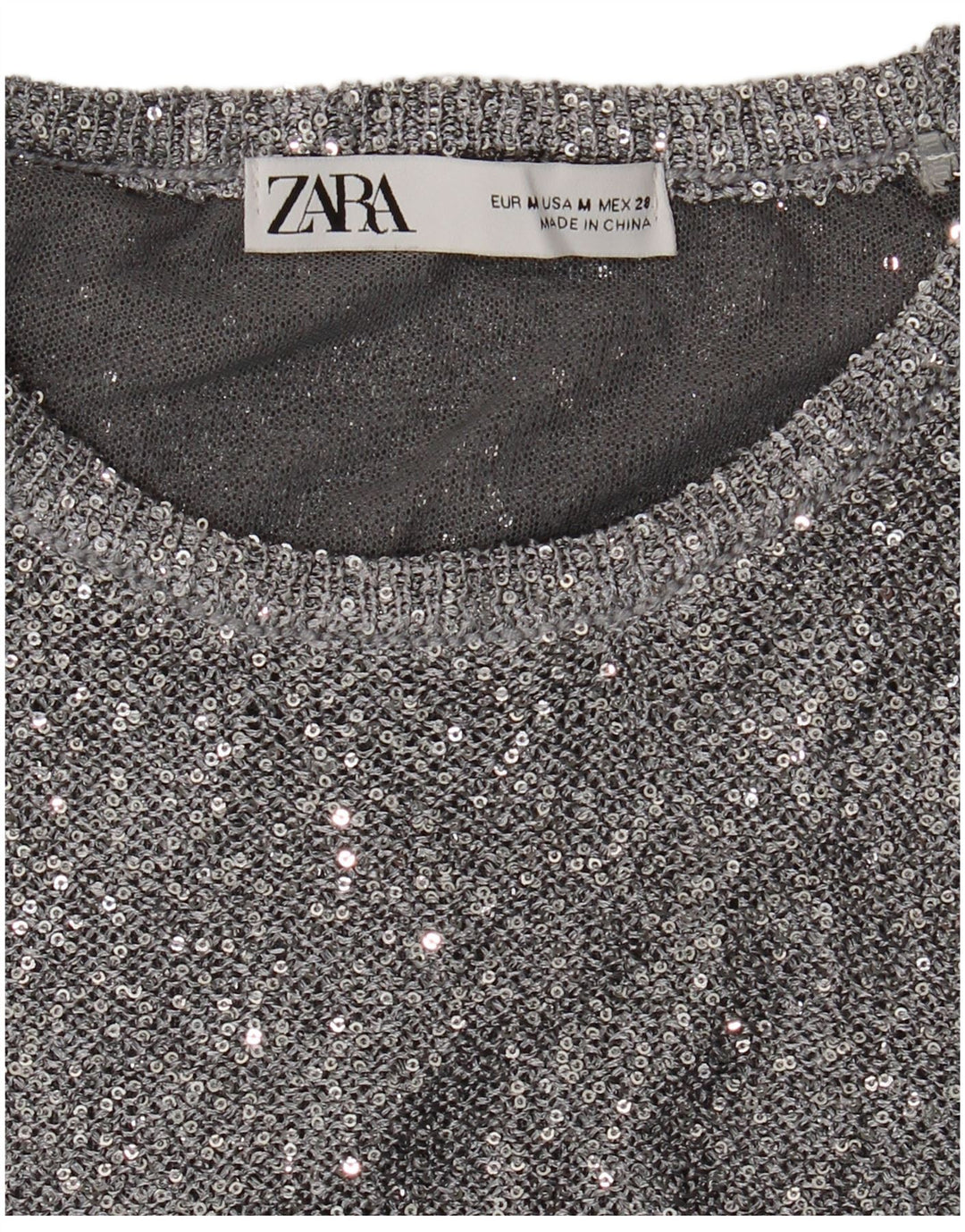 Sweter damski Zara z okrągłym dekoltem UK 12, średni, srebrny, nakrapiany