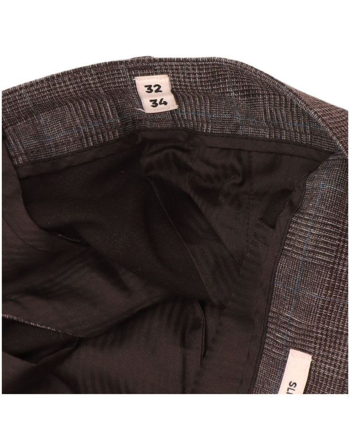 Męskie spodnie typu slim chino Jack & Jones W32 L34 Szary poliester w pepitkę