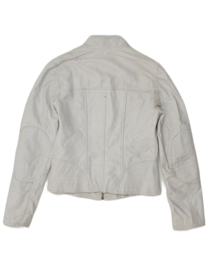 Vintage damska krótka skórzana kurtka IT 40 mała biała skóra