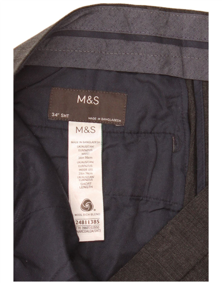 Marks & Spencer Męskie spodnie garniturowe o prostym kroju W34 L25 Szara wełna