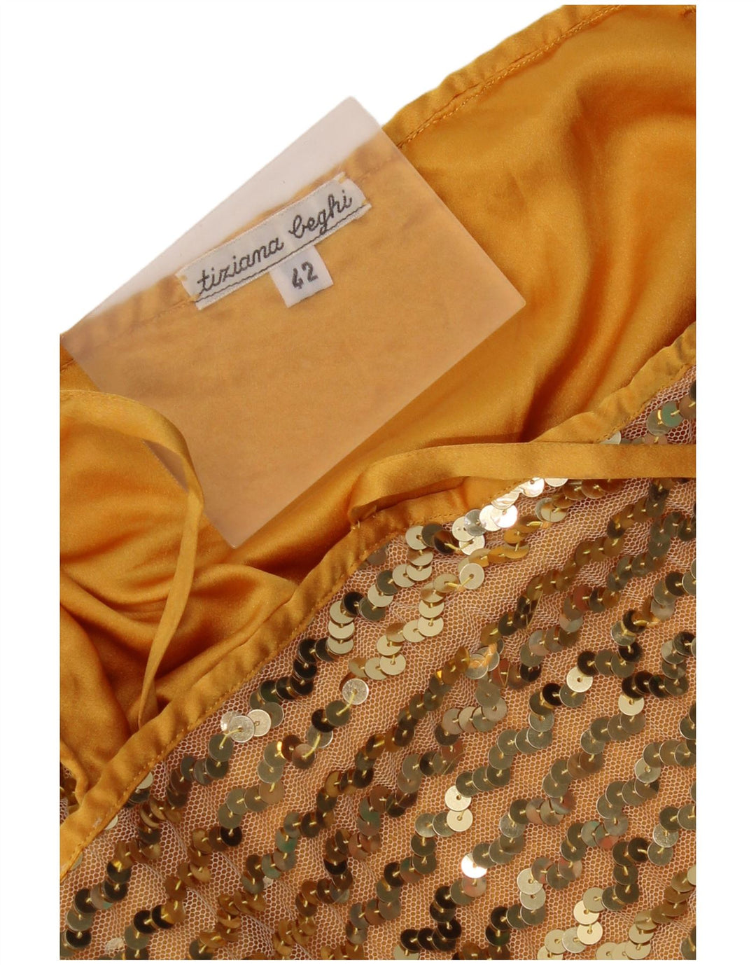 Vintage damski cekinowy top na ramiączkach IT 42 średnie złoto