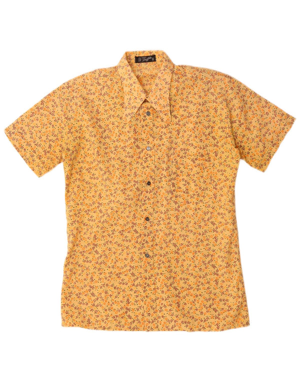 Koszula męska z krótkim rękawem w stylu vintage, rozmiar 15 1/2 39, średni żółty kwiatowy
