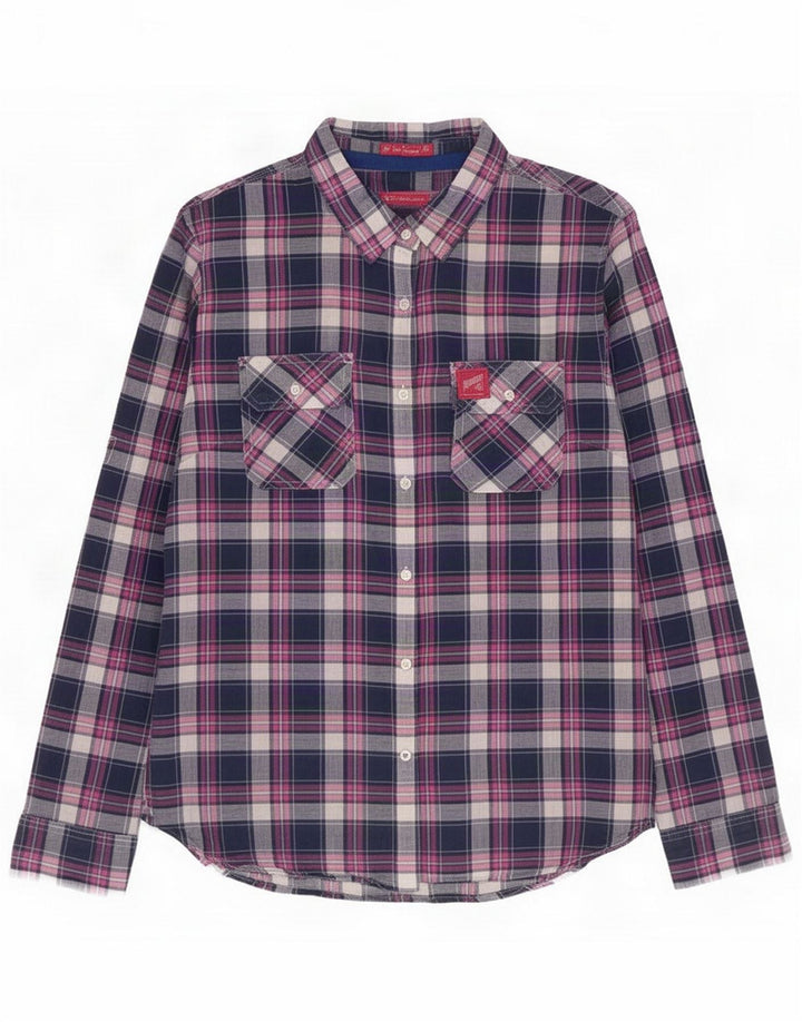 Koszula damska Superdry UK 14, duża niebieska krata, bawełna