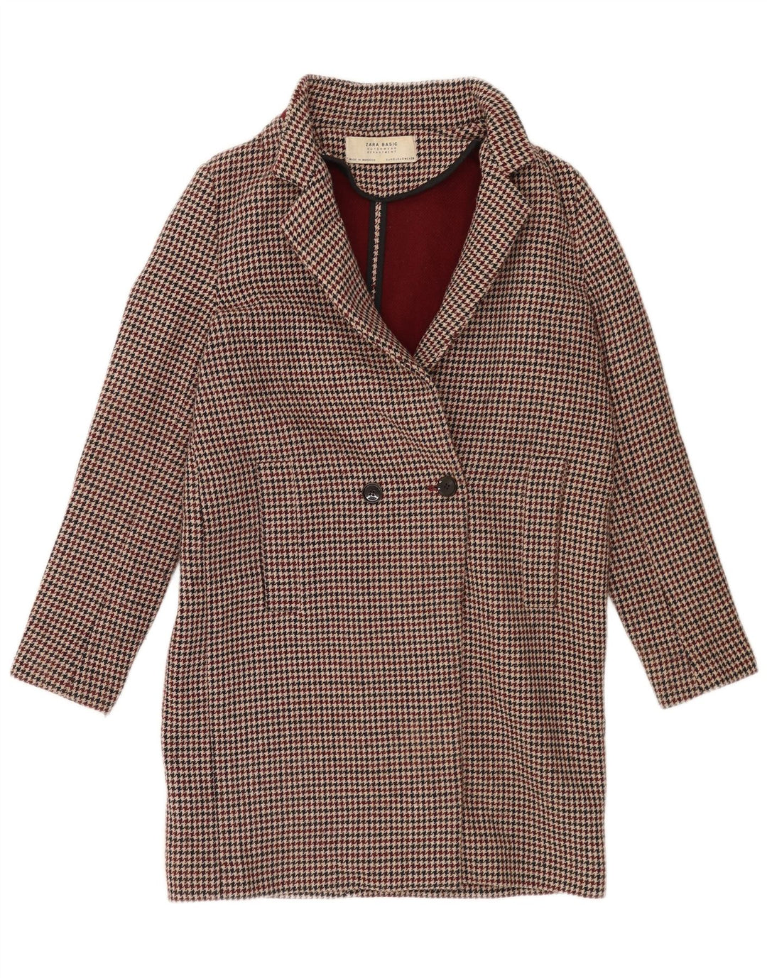 Damski płaszcz oversize z podwójnymi piersiami Zara UK 10 Small Burgundowa pepitka