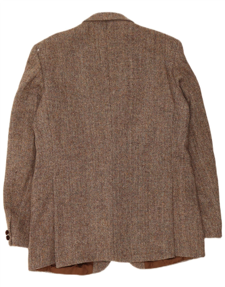 Męska marynarka zapinana na 2 guziki Harris Tweed UK 42 XL Brązowa wełna w jodełkę