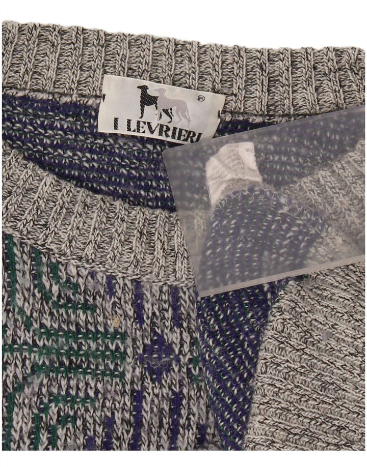 I LEVRIERI Męski sweter z okrągłym dekoltem Średni szary geometryczny poliakryl