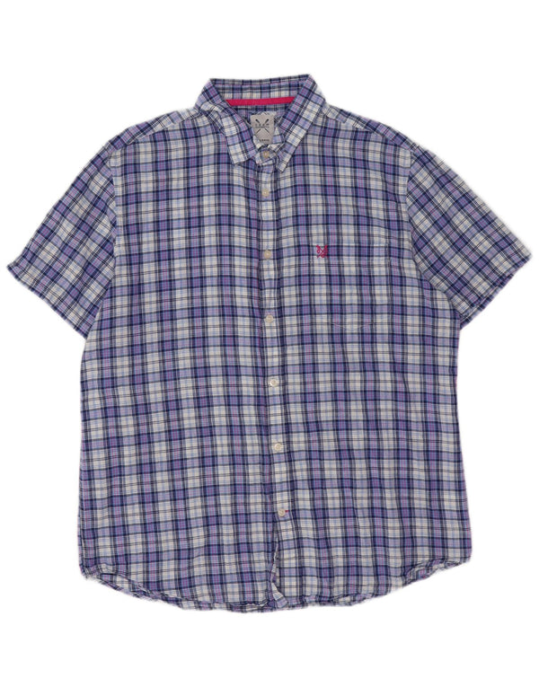 Crew Clothing Męska koszula z krótkim rękawem o klasycznym kroju XL, bawełniana w niebieską kratkę