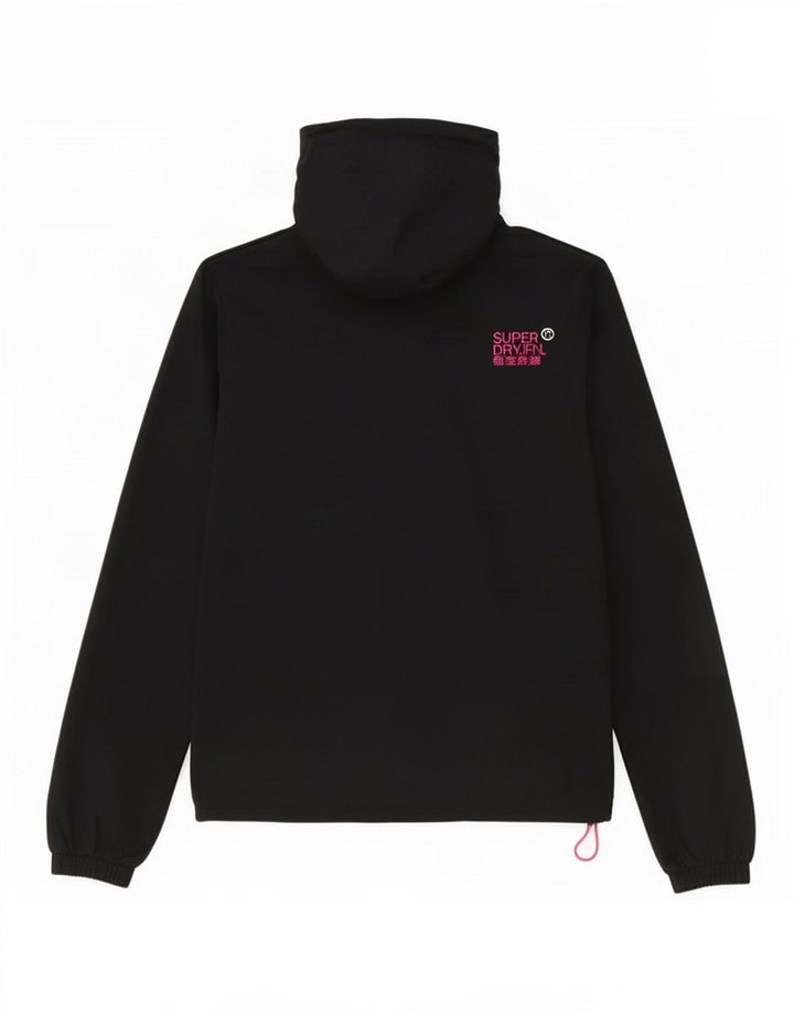 Damska kurtka wiatrówka z kapturem Superdry UK 16, duża, czarna, poliester