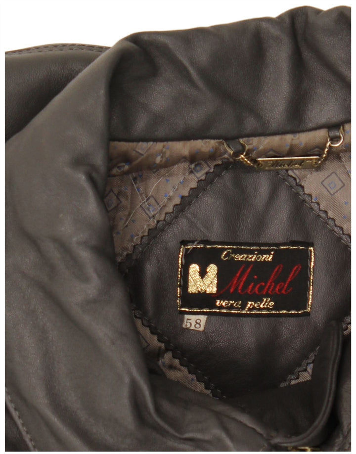 Męska kurtka skórzana Michel IT 58 4XL Szara skóra
