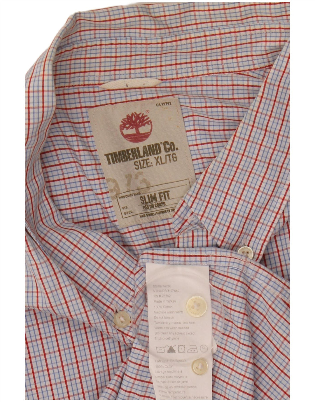 Męska koszula slim fit Timberland XL w niebieską kratkę, bawełniana