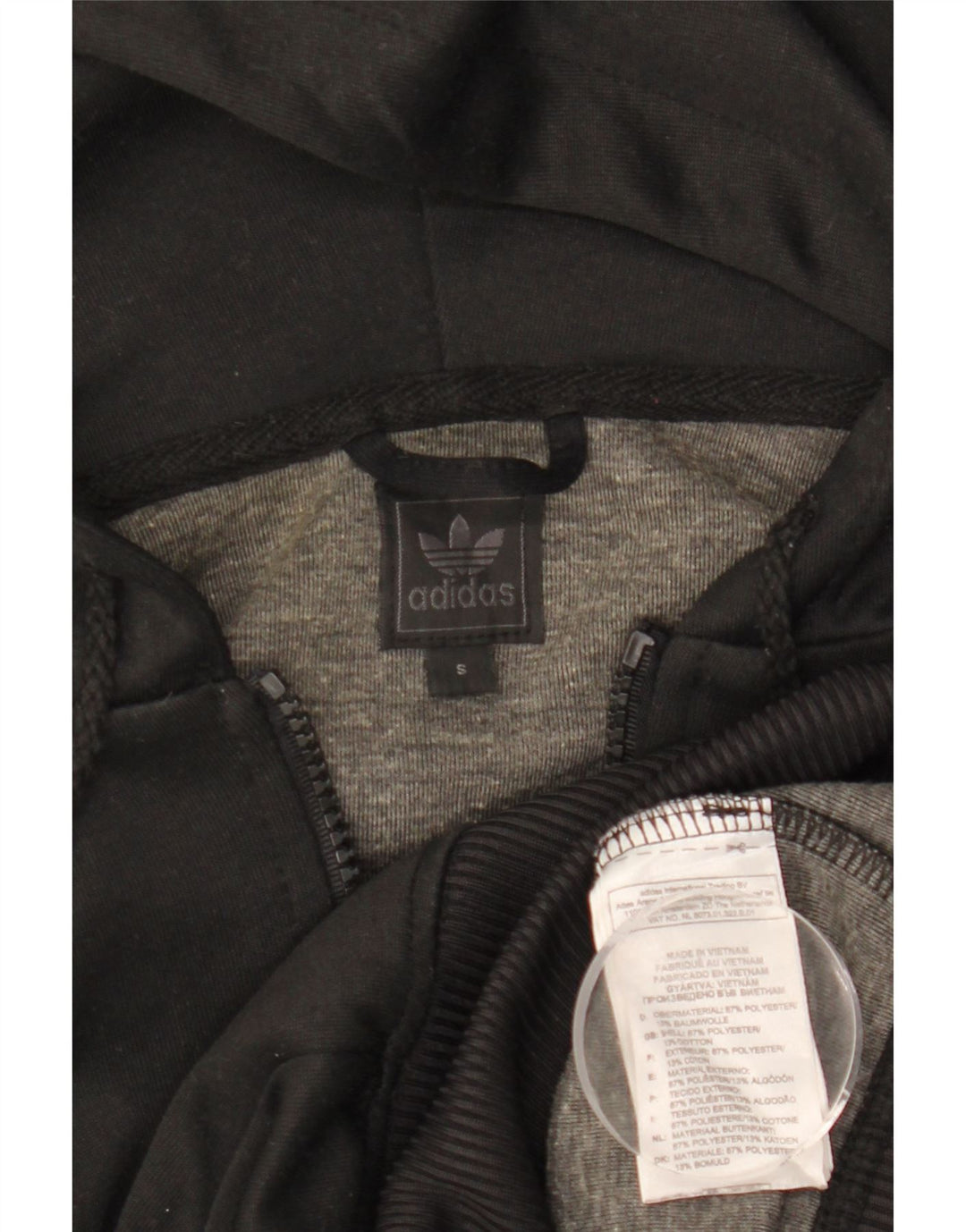 Damski sweter Adidas z grafiką i zamkiem błyskawicznym UK 10, mały, czarny poliester